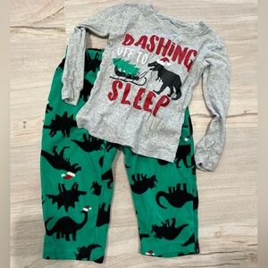 Kids Dinosaur Christmas Pajama Set - Gray and Green Size 2T